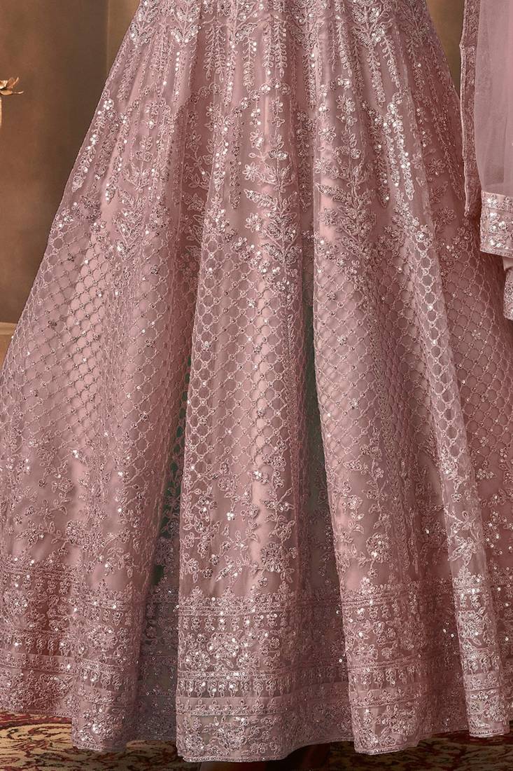 ONION PINK MULTI EMBROIDERED WEDDING ANARKALI GOWN SEMI STITCHED