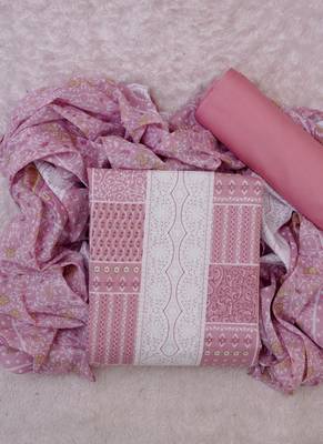 Pink cotton printed unstitched cotton dupatta 1