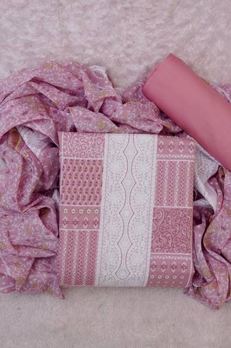 Pink cotton printed unstitched cotton dupatta