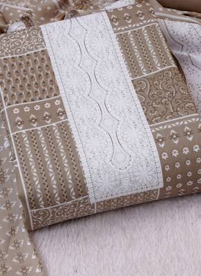 Beige cotton printed unstitched cotton dupatta 2