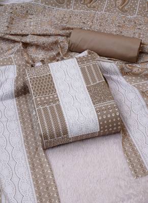 Beige cotton printed unstitched cotton dupatta 3