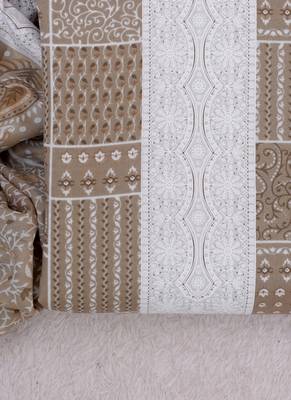 Beige cotton printed unstitched cotton dupatta 4