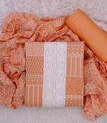 Orange cotton printed unstitched cotton dupatta