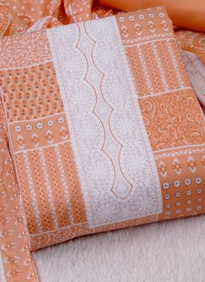 Orange cotton printed unstitched cotton dupatta 2
