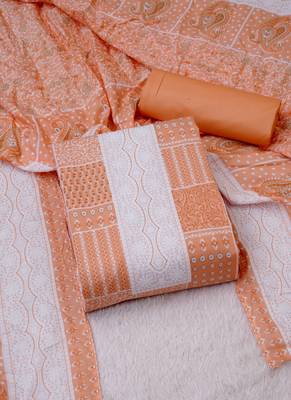 Orange cotton printed unstitched cotton dupatta 3