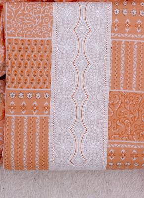 Orange cotton printed unstitched cotton dupatta 4
