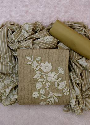 Olive cotton printed unstitched cotton dupatta 1