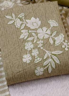 Olive cotton printed unstitched cotton dupatta 2