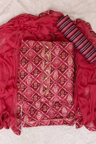 Light red cotton khatli hand work unstitched nazneen dupatta