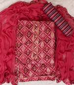 Light red cotton khatli hand work unstitched nazneen dupatta