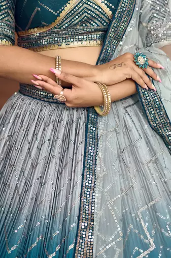 Blue Thread And Sequins Embroidered Chinon Designer Lehenga Choli