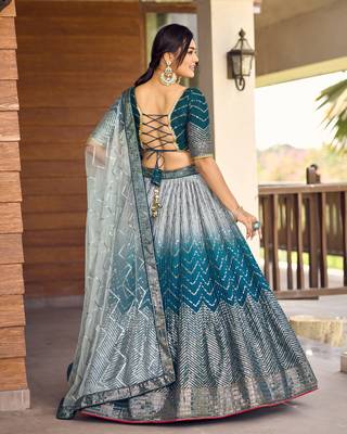 Blue Thread And Sequins Embroidered Chinon Designer Lehenga Choli 6