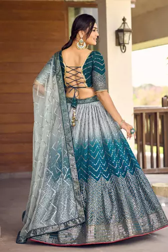 Blue Thread And Sequins Embroidered Chinon Designer Lehenga Choli