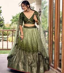  Green Thread And Sequins Embroidered Chinon Party Wear Lehenga Choli