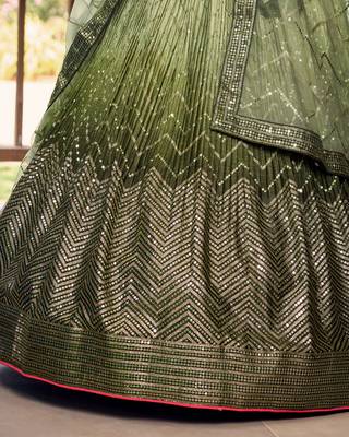  Green Thread And Sequins Embroidered Chinon Party Wear Lehenga Choli 7