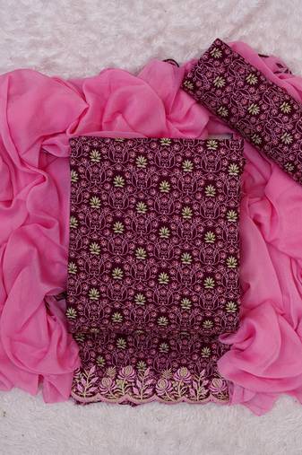 Wine cotton florak print unstitched nazneen dupatta