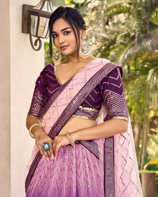 Phenomenal Purple Thread And Sequins Embroidered Chinon Designer Lehenga Choli 2