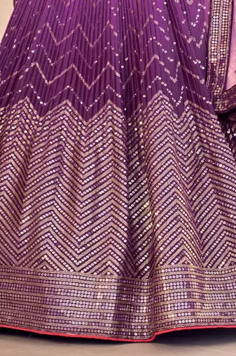 Phenomenal Purple Thread And Sequins Embroidered Chinon Designer Lehenga Choli