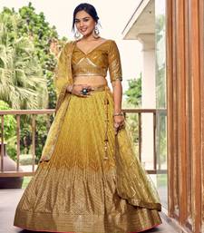  Yellow Thread And Sequins Embroidered Chinon Lehenga Choli For Bride