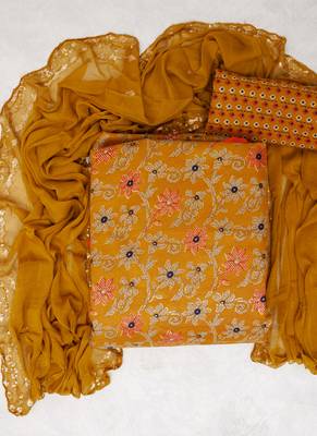 Yellow cotton khatli work unstitched nazneen dupatta 1
