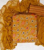 Yellow cotton khatli work unstitched nazneen dupatta