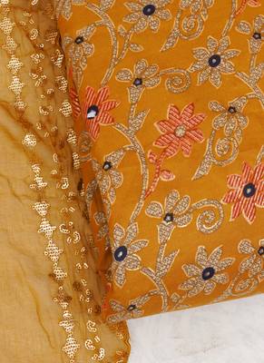 Yellow cotton khatli work unstitched nazneen dupatta 2