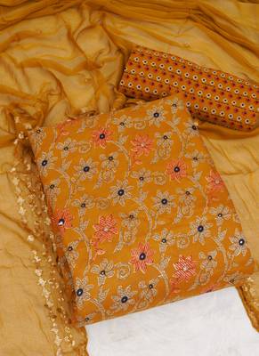 Yellow cotton khatli work unstitched nazneen dupatta 3