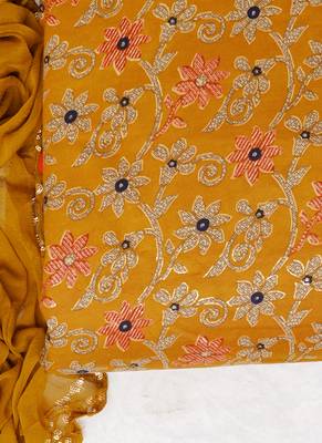 Yellow cotton khatli work unstitched nazneen dupatta 4