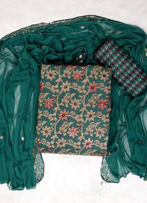 Turquoies cotton khatli work unstitched nazneen dupatta 1