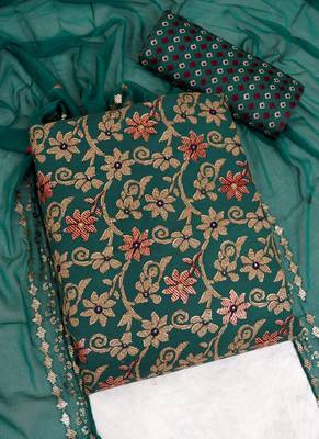 Turquoies cotton khatli work unstitched nazneen dupatta 3
