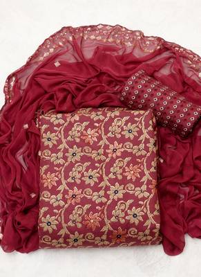 Maroon cotton khatli work unstitched nazneen dupatta 1