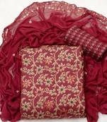 Maroon cotton khatli work unstitched nazneen dupatta