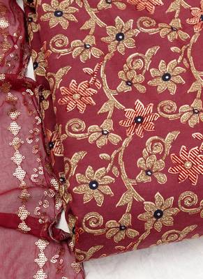 Maroon cotton khatli work unstitched nazneen dupatta 2