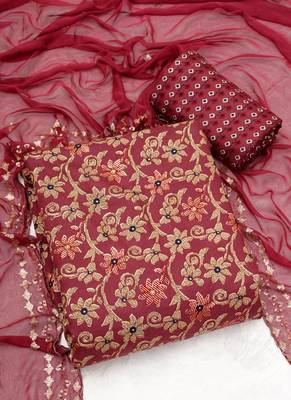 Maroon cotton khatli work unstitched nazneen dupatta 3