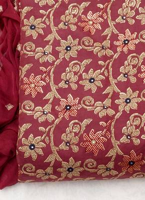 Maroon cotton khatli work unstitched nazneen dupatta 4