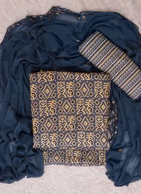 Grey cotton khatli work unstitched nazneen dupatta 1
