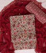 Maroon cotton khatli work unstitched nazneen dupatta