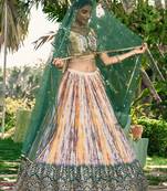 Green Thread And Sequins Embroidered Chinon Party Wear Lehenga Choli