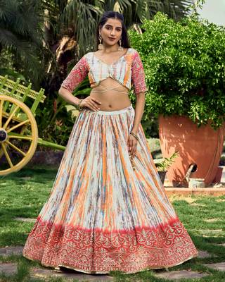 Provocative Pink Thread And Sequins Embroidered Chinon Lehenga Choli For Wedding 3