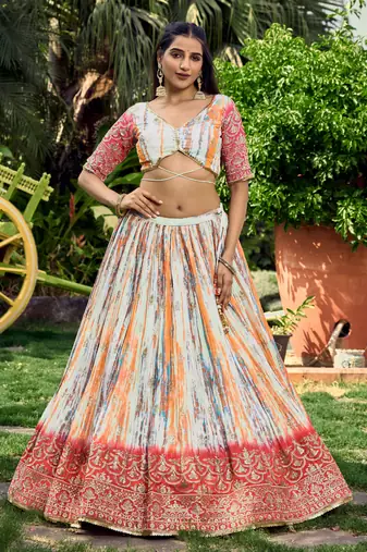 Provocative Pink Thread And Sequins Embroidered Chinon Lehenga Choli For Wedding