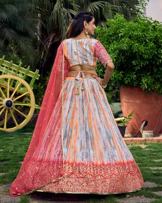 Provocative Pink Thread And Sequins Embroidered Chinon Lehenga Choli For Wedding 4