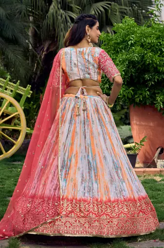 Provocative Pink Thread And Sequins Embroidered Chinon Lehenga Choli For Wedding