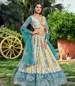 Rama Green Thread And Sequins Embroidered Chinon Party Wear Lehenga Choli