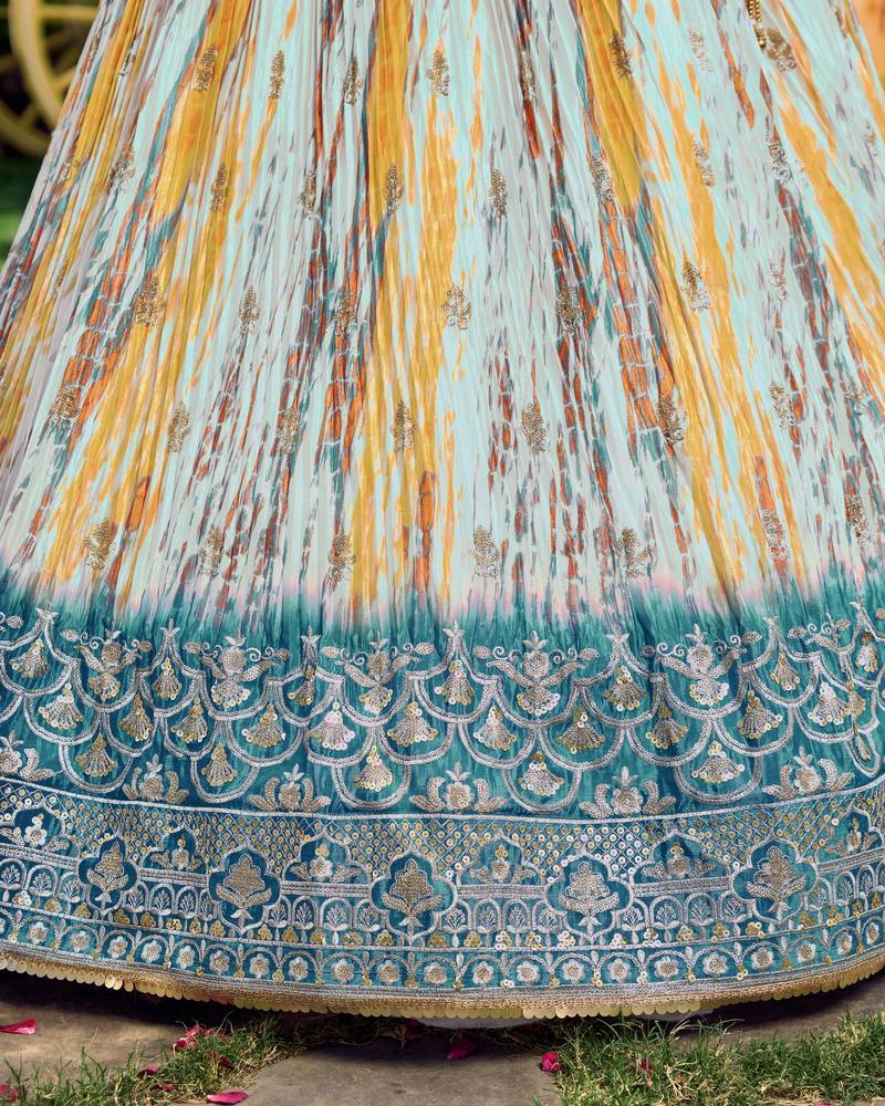 Rama Green Thread And Sequins Embroidered Chinon Party Wear Lehenga Choli