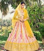  Yellow Thread And Sequins Embroidered Chinon Lehenga Choli For Bride