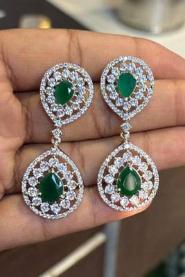 Premium quality brass silver plated cz american diamond drop/dangle earrings for women/girls 1