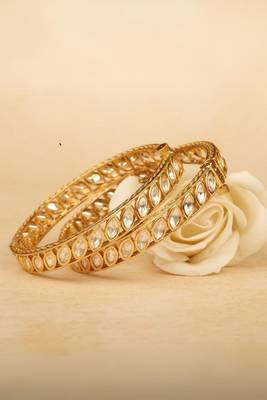Premium quality brass gold plated set of 2 kundan bangles for women/girls 1
