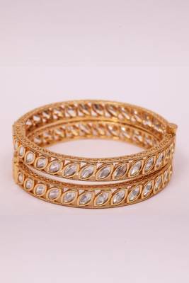 Premium quality brass gold plated set of 2 kundan bangles for women/girls 2