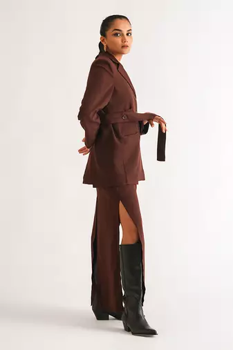Wine crepe skirt set