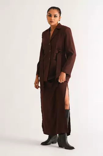 Wine crepe skirt set